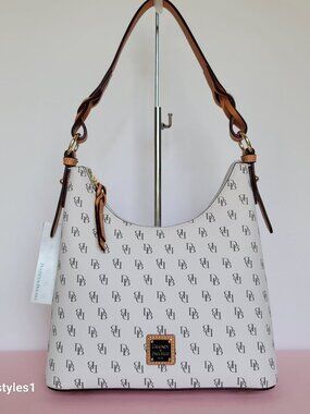 DOONEY & BOURKE Bryce Signature Logo Print Coated Fabric Hobo Bag- Bone color⭐